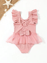 Young Girl Mesh Patchwork Ruffle One-Piece Swimsuit